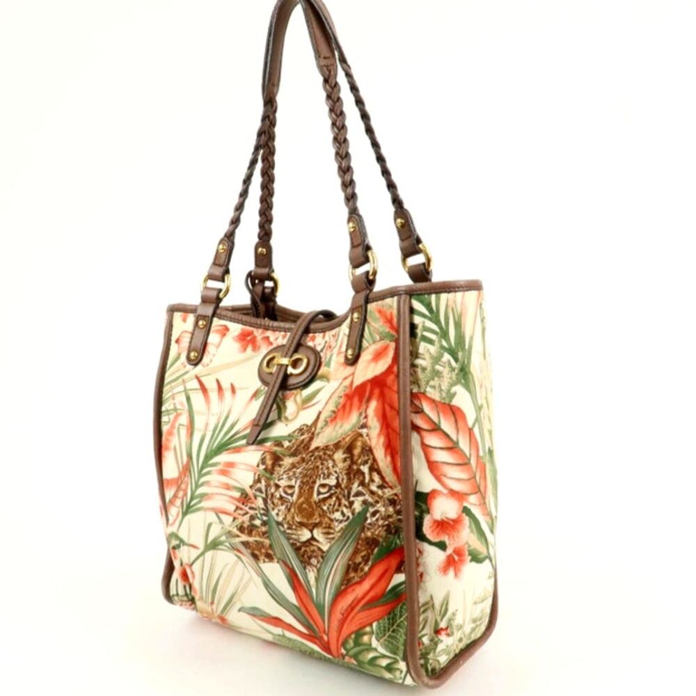 💎✨Authentic✨💎Ferragamo Gancini Leather Nylon Tote Bag Ivory Multicolor - Picture 5 of 17